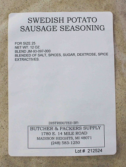 Swedish Potato (Potati Korv) Sausage Seasoning